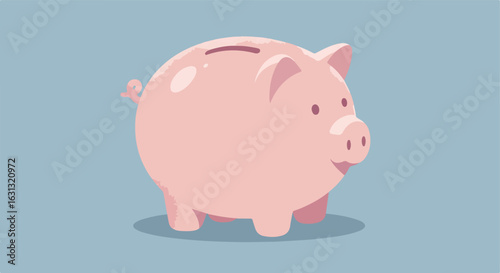 Pink piggy bank, flat background for saving, finance or kid-related material use