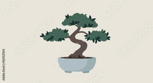 Single bonsai tree in ceramic pot on simple background for design use