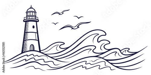 Vector illustration of a mosque with a blue sky and clouds over the sea and beach