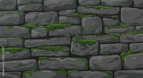 Moss-covered stone wall background texture for website or social media design use