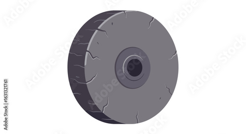 Cracked Stone Wheel Stationary,  A Simple Background, Could Be Used As Illustration