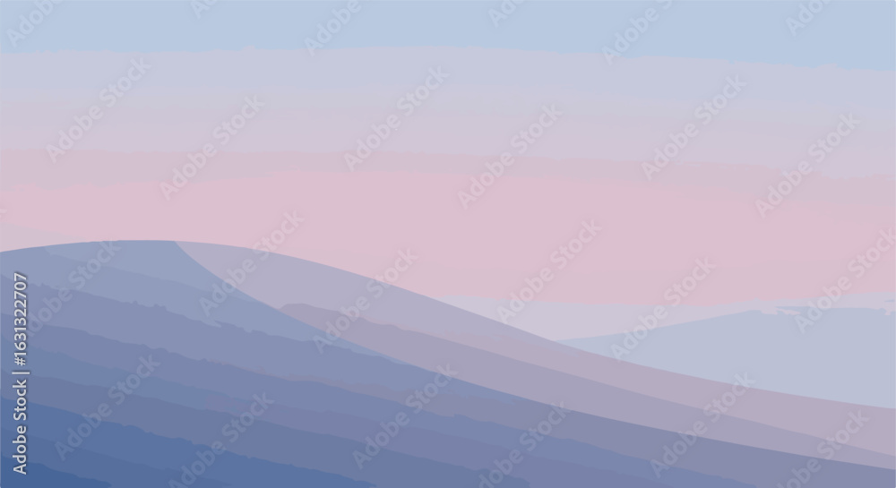 Fototapeta premium Minimalist Mountains in Blue and Pink Gradient Sky, great for a website backdrop