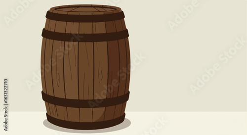 Wooden barrel standing alone on a neutral background; illustration/graphic use