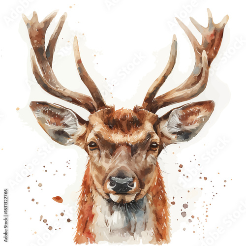 watercolor vector of Maral Deer, isolated on a white background.