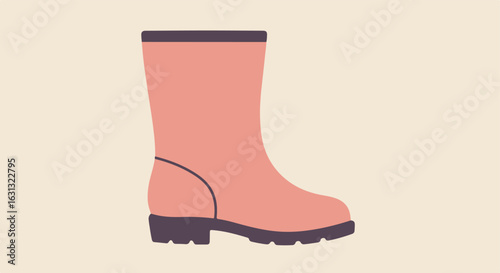 Single salmon-colored rainboot for mud, gardening, or floods on plain backdrop