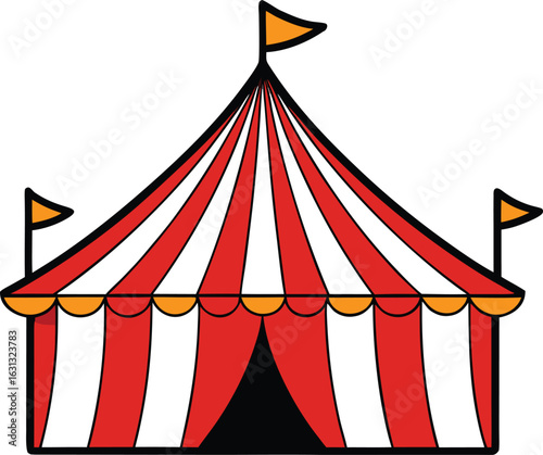 Vibrant circus tent with striped canvas festive flags and grand entrance