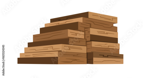 Wood Stack Lumber piled for construction, building materials, raw, in plain backdrop
