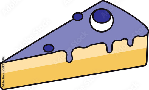 Delicious slice of blueberry cheesecake with dripping topping illustration