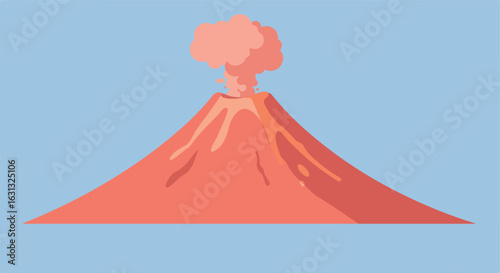Volcano Erupting, Emission of Ash and Smoke, on Plain Backdrop, for educational purposes
