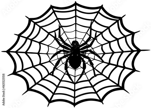 Spider Silhouette on Intricate Web