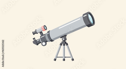 Telescope on tripod points to the sky, science tool, stargazing tool, vector art