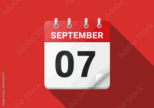 September 07 daily calendar icon with long shadow effect. Modern flat design vector illustration for web and mobile applications.