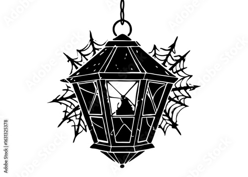 Hanging Lantern with Cobwebs Silhouette