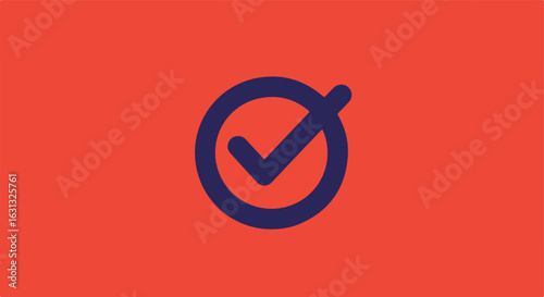 Blue checkmark on a solid red background for approved services or products