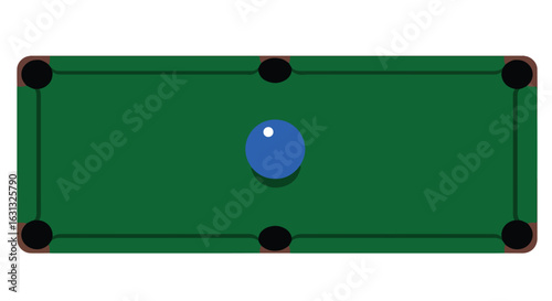 Billiard table with blue ball in focus for sport graphic design projects