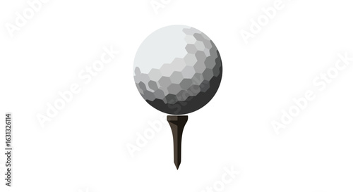 Golf ball poised on a tee against a plain background, ready for a swing