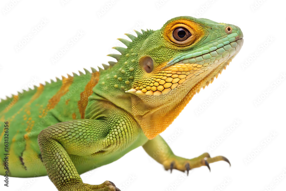 Fototapeta premium green and yellow cute iguana lizard png cutout isolated on background white
