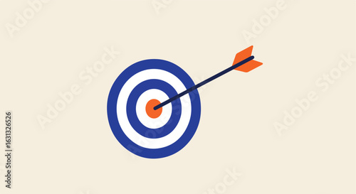 Dart hits bullseye on isolated background. Aim, accuracy, goal setting concept