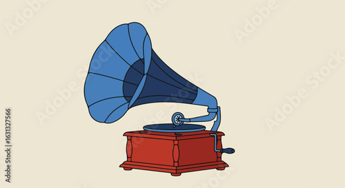 Antique phonograph on display, music playing in light background, for nostalgia