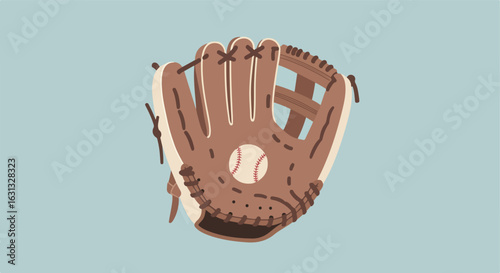 Brown baseball glove catches the ball on a light blue background for kids wallpaper