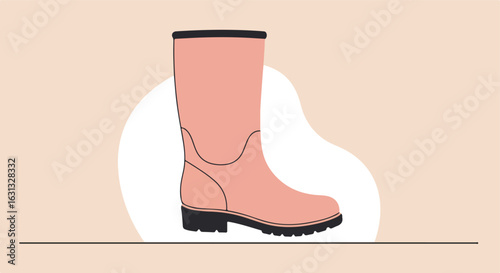 Isolated pink wellington boot for outdoor wear, with neutral background design