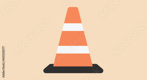 Orange Cone with Stripes Placed on Street, Used for Construction Safety