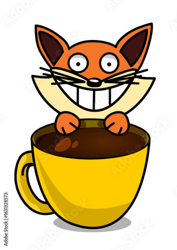 Illustration of a fox behind a cup of coffee