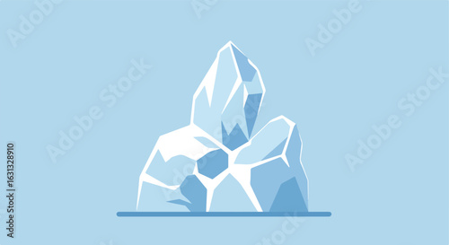 Iceberg floats in blue ocean, graphic, symbol of danger and climate change