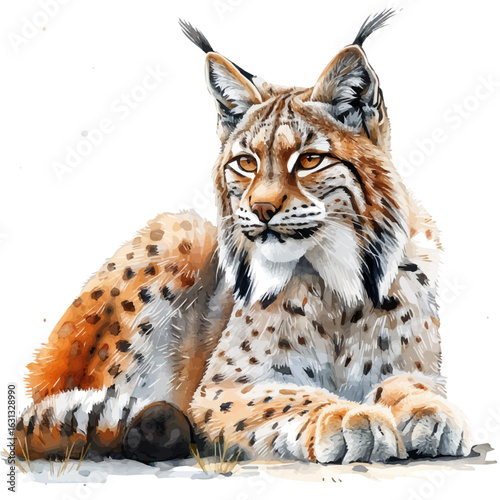 Lynx, watercolor drawing vector, isolated on a white background.