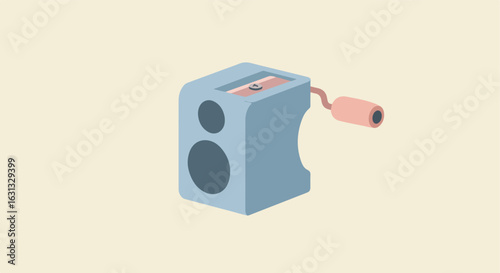 Isolated Isometric Pencil Sharpener, Desktop Tool, Office Supply on Beige Background