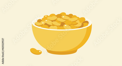 Bowl of beans in a minimalist style, with a bean next to it, on a plain backdrop