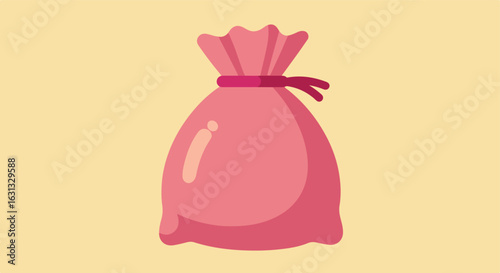 Pink bag tied shut on a plain, light background, possibly used as a gift bag