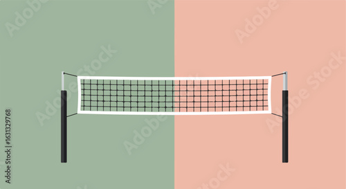 Volleyball net dividing flat background with empty space for advertising or design