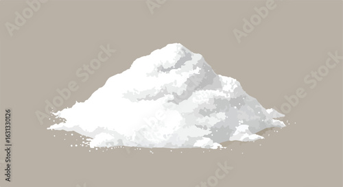Heap of white powder on gray surface, uses snow, sugar, flour