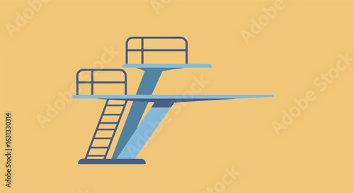 Diving board in a pool on yellow background, for recreation and competitive swimming