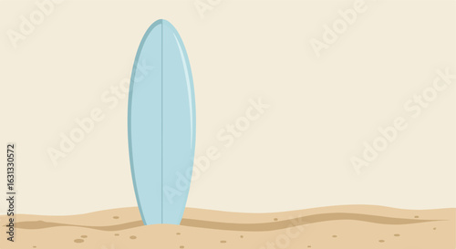 Illustration of a surfboard standing on a beach to be used as a background