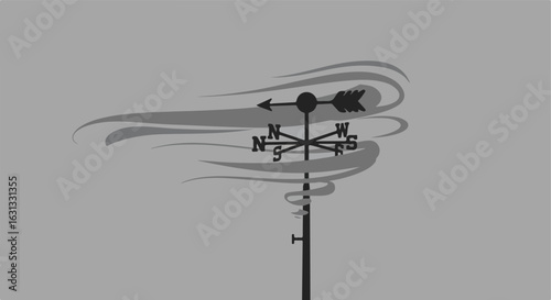 Weathervane indicates windy conditions, abstract background. For forecasting