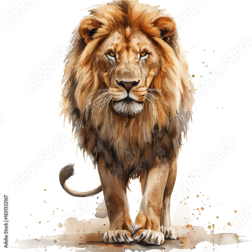 Lion, watercolor vector, isolated on a white background.