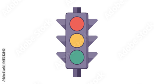 Isolated traffic light with red, yellow, and green lights. Use educational