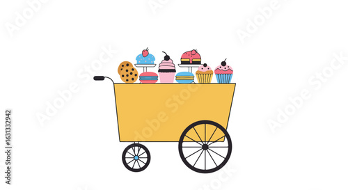 Sweets in a cart Illustration of desserts ready for an event, on a white background
