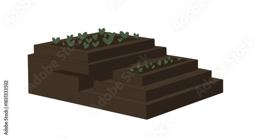 Sprouts grow in layered raised garden for home gardening, vector on white