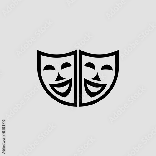 Theater Mask Line Art Geometric Logo Design