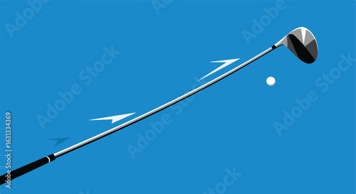 Golf club swinging at ball, with motion trail on blue. Golf infographic use