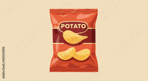 Snack bag illustration for fast food ads, isolated on a tan background