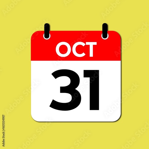 October 31 calendar icon flat design illustration. Calendar template, red and white