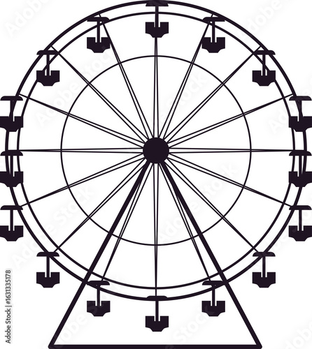 Ferris wheel amusement park ride icon. Black outline symbol of entertainment attraction. Flat design for fun fair poster.