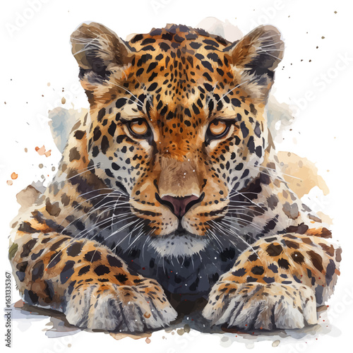 watercolor of Leopard, vector, isolated on a white background.