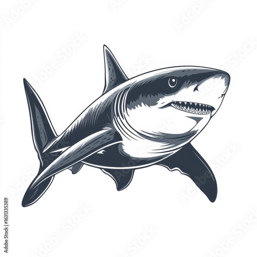 Shark swimming in ocean waters displaying powerful physique and sharp teeth in marine habitat