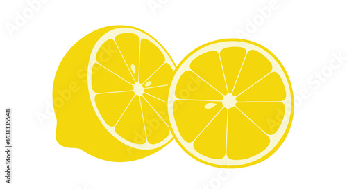 Two lemon halves on a solid white background, for advertising, icon use, or decoration