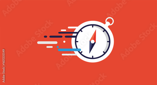 Rapid Compass Shows Direction on Red Background For Navigation Apps